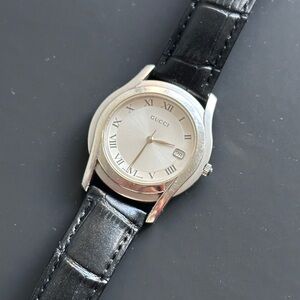 Gucci Black and Silver Roman Numeral Watch